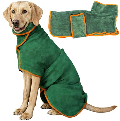 Norhogo Hunde-Bademantel, Handtuch, Mikrofaser, super trocknend, Mantel, grüner Bademantel, Haustier-Frottee-Bademantel, verstellbarer Kragen und Taille, Hunde-Trockenmäntel für Hunde (M (41–50 cm))