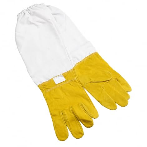 Imkerhandschuhe aus Ziegenleder, Gelb Schutzhandschuhe mit Langen Ärmeln Leinwand für Imkerei und Garten (XL)