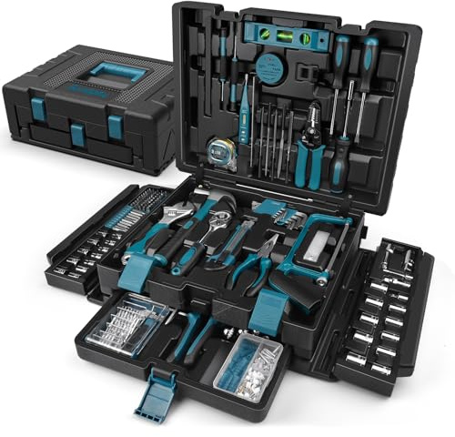 Sundpey 379-PCs Home Tool Kit - Portable Complete Household and Auto Repair Tool Set - Hand General Basic Tool Box Storage Case with Drawer - Full Basic Toolkit for Handyman & Diyer & Homeowner