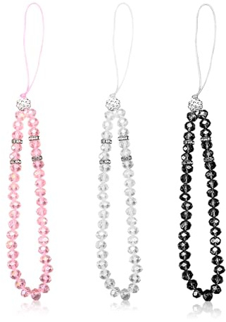 Rumyve 3Pcs Mobile Phone Charms - Sparkling Crystal Bead Phone Lanyards for Girls and Ladies