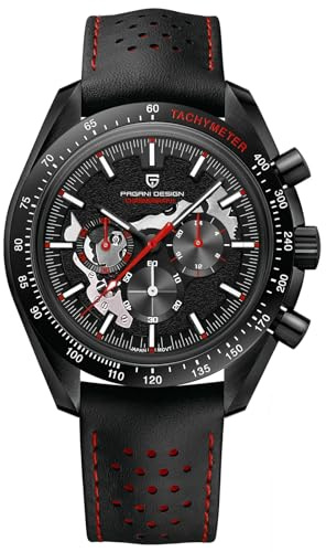 Pagani Design Armbanduhr 1779 Herren Chronograph Quarz Uhren Mond mattiertes Zifferblatt VK63 Uhrwerk Lederband 100M Wasserdicht Mode Sport Uhr