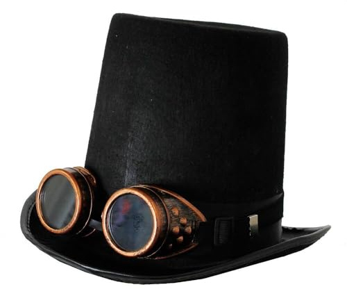 Steampunk Viktorianischer Filzhut mit Bronzebrille – Erwachsenenhut für Gothic-Kostüme, viktorianischer Hut