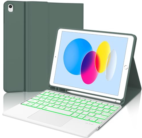 Tastiera per iPad A16 11 Generazione 11 2025/10 Generazione 10.9 2022 | Custodia Bluetooth Tastiera per iPad A16 11/10 Gen con Touchpad, Cover Keyboard Retroilluminazione Italiano, Verde scuro