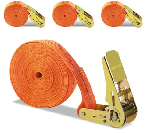 4 Stück Spanngurt Set, Spanngurte mit Ratsche, 8M Zurrgurt, Zurrgurte mit Ratsche, 25mm breit Gurte für Materialtransport, Ratschengurt für Feste Ladung (A)