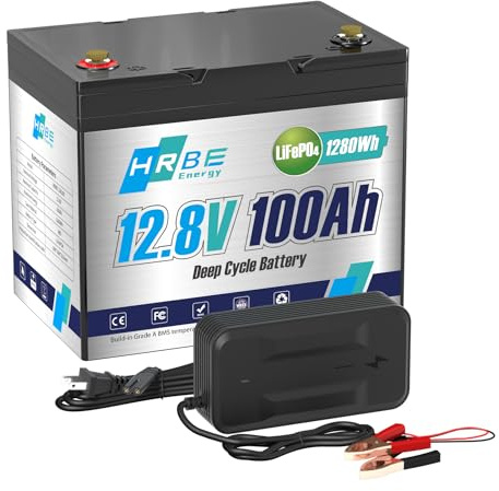 HRBEENERGY 12V 100AH LiFePO4 Batería 1Pack,BMS de incorporado y celdas de grado A, batería recargable de fosfato de hierro y litio de 12V,4000-15000 ciclos profundos para solares, motores de arrastre