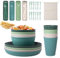 45Pcs Camping Cutlery Sets for 4, Plastic Dinner Set, Camping Plates and Bowls Set with Carry Bag, Unbreakable Picnic Tableware Plates Sets, Dinnerware Cutlery Sets for Camping, Picnic, RV, Wedding