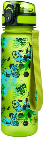 Baagl Kinder Trinkflasche Wasserflasche 500ml Schule Sport - Football Game | Diese auslaufsichere Flasche für Jungen, Mädchen aus Tritan bietet einen praktischen Tragegriff für Ausflüge.
