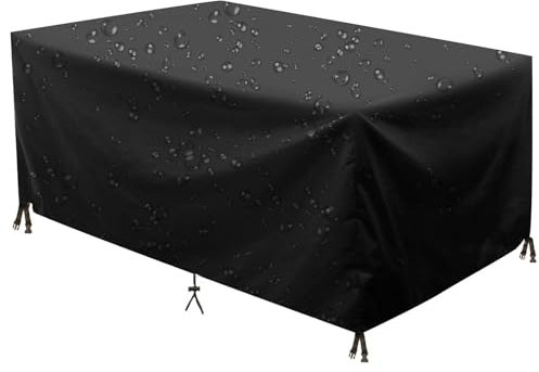 Leju Art Abdeckung für Gartenmöbel-380x270x80cm(LxWxH)- Alle Größen Wasserdichtes Winddicht Abdeckhaube Gartenmöbel Anpassbar Schutzhülle für Rechteckige Gartenmöbel Sets und Gartentisch-Schwarz