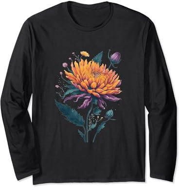Vibrant Autumn Chrysanthemum Bloom in Full Glory Long Sleeve T-Shirt