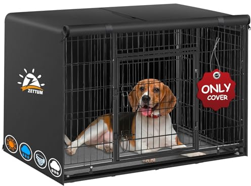 Zettum Hundburöverdrag 110 cm, Överdrag för hundburar vattentätt och slitstarkt, husdjursöverdrag i 600D Oxford-tyg, universellt skydd för kennel (Utan hundbur - 106 x 71 x 76 cm)