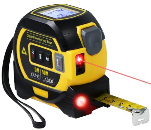 3 in 1 Digital Laser Tape Measure | Laser Level Crosshairs | 130ft/40m Laser Distance + 16ft/5m AutoLock Tape | Backlit LCD Display (Ft/Inch/M/mm & Fractions)