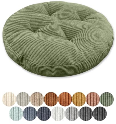 Lsjoaw Sitzkissen Rund 35cm Dicke 6cm 1 Stück Bodenkissen Rund Sitzpolster Stuhlauflage Sitzpolster Stuhlkissen Polster Auflage für Wohnzimmer Büro Konferenzraum Cordstoff （GrüN）