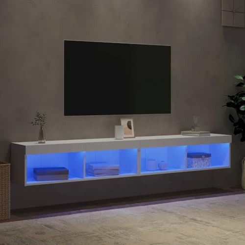 Canditree Ensemble Meubles TV Suspendu avec Lumières LED, Meuble TV Mural avec Rangement, étagère TV Flottante 200cm (Blanc)