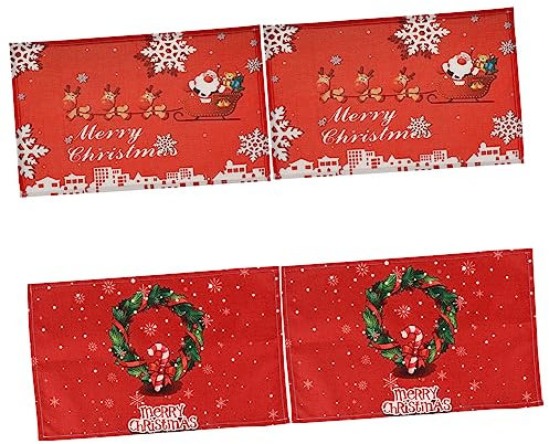 ABOOFAN 4stücke Weihnachtliches Leinentischset Wiederverwendbar Wärmeisolierend Als Geschirrmatte Für Teller Schalen Und Tassen Geeignet Zum Schutz Ihrer Tischoberfläche