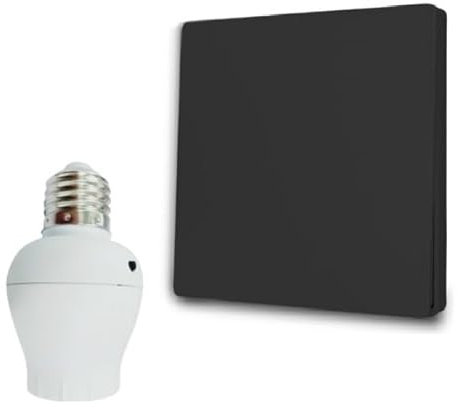 Interrupteur sans fil et sans pile Auto alimenté Noir - Écologique - Qualité Pro - Va et vient RF - KIT 1 télécommande mural + 1 Douille à vis E27 Adaptateur Radio - Longue Distance - 200 m
