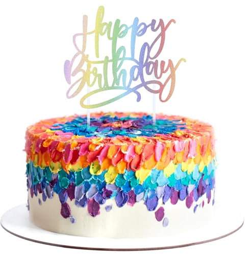 Rainbow Happy Birthday Cake Topper, Glitter birthday Cake Decorations Happy Birthday Topper Suitable for Birthday Party Decoration Supplies