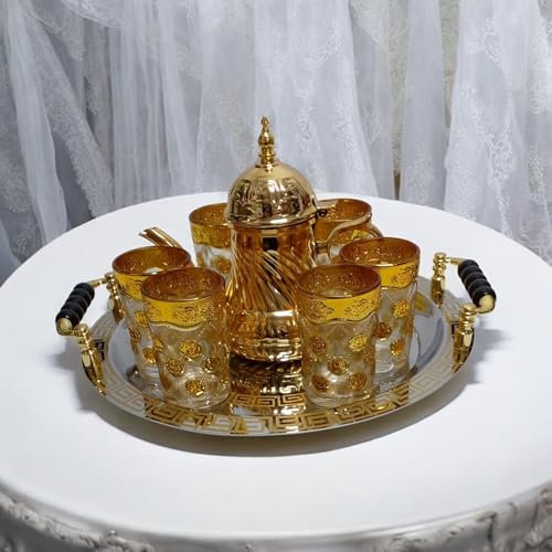 Set de Bandeja para el te con de 42x34cm y 6 Vasos marroqui para el te (Plata)