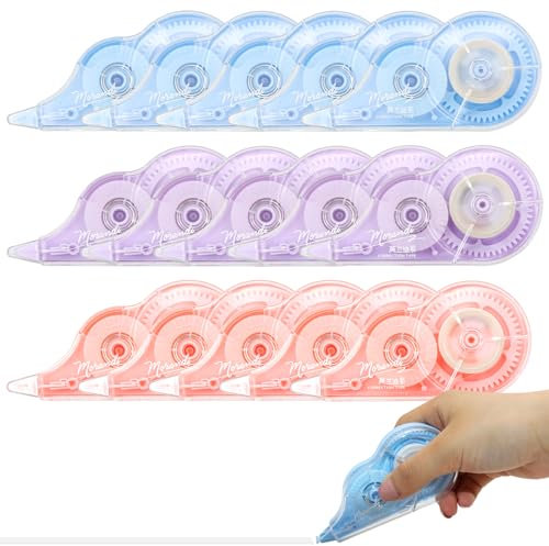 Soleeya 15 Stück Korrekturroller Set 12 m x 5 mm Mini-Korrekturmaus mit Schutzkappe, 3 Farben Correction Tape, Büro Schule Hausgebrauch Korrekturroller Maus (Rosa, Blau, Lila)