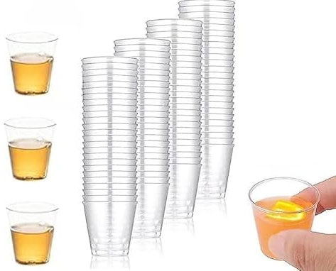 Shot Glasses 25x Plastic Mini Durable Reusable Party Cups - Small Sample Tasting Cups for Birthdays, Weddings, BBQ, Parties (Pack of 25)