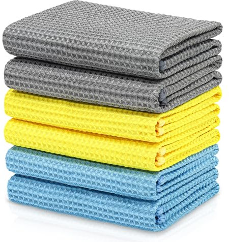 6 Piezas Paños de Limpieza con Estampado de Gofres, 40 * 40 cm Trapos Cocina Microfibra Absorbentes Reutilizables, Paños Microfibra Cloth sin Pelusa, Toalla Microfibra para Bol,Taza, Coche pequeño