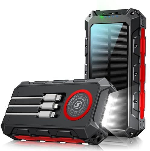 52800 mAh Wireless Solar PowerBank con funzione di ricarica wireless, impermeabile, fornito con 5 uscite, 3 ingressi, torcia, moschettone, Qc 30 W e USB C Pd 20 W per telefoni cellulari e tablet