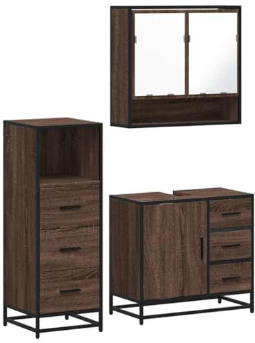 vidaXL 3-TLG. Badmöbel-Set Braun Eichen-Optik Holzwerkstoff, Badmöbelset, Badezimmerschrank, Badezimmerunterschrank, Badmöbel, Badezimmer Unterschrank