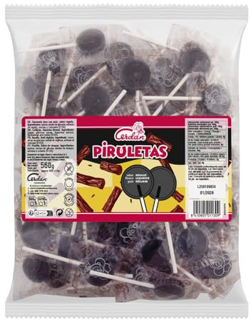 Caramelos Cerdán - Piruletas | Sabor Regaliz | Bolsa de 100 Uds Aprox | Caramelo Duro con Palo Sin Gluten ni Alérgenos | Ideal para Fiestas, Eventos y Cumpleaños