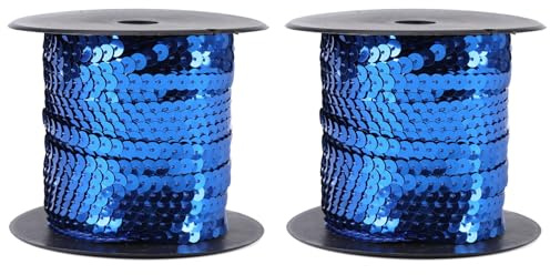 Adorno de Lentejuelas de Lentejuelas Planas, 100 Yardas Tira de Lentejuelas Planas Redondas de 6 Mm Rollo de Cinta de Hilo de Lentejuelas para Manualidades Adornos Accesorios de Vestuario (Blue-2Pcs)