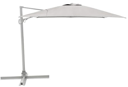 METRO Professional Sombrilla de Terraza Colgante, Aluminio/Poliéster, 3x3m, Sombrilla de Jardín con Manivela, Protección UV50+, Giro de 360°, Impermeable, Plata/Platino