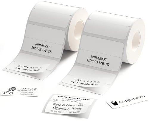 NIIMBOT Label Roll for B1/B21/B3S Label Maker, 1.57'' x 0.6''x2 (40x15mmx2) Waterproof, Oil-Proof and Tear-Proof Sticker Labels for Jar/Spice/File (White)-2 Rolls