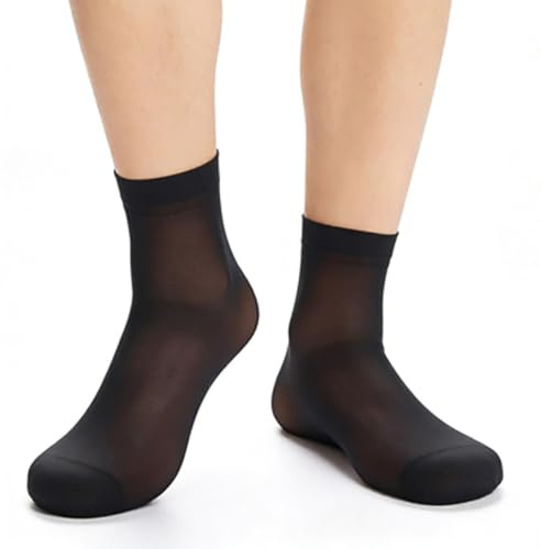 BrightGlow 5 paia di calze da uomo sottili in nylon, calze corte in seta, ultra sottili, trasparenti, elastiche, in nylon, calzini corti trasparenti, Nero , Taglia unica