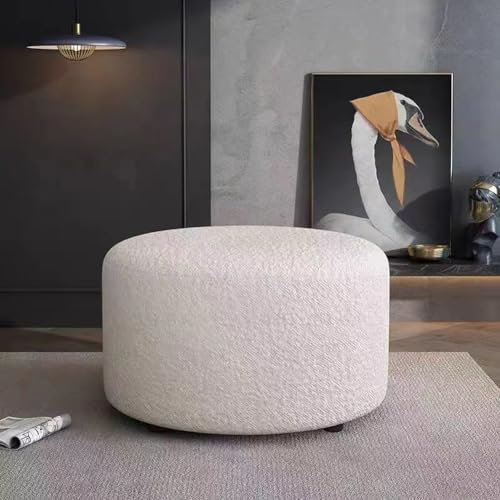 Gepolsterter Plüsch-Fußhocker, Ottomane für Wohnzimmer, Schlafzimmer, Büro, extra bequeme, runde Fußstütze mit großer Größe, hochwertiger beigefarbener Stoff, Café-Tisch, Ergänzung, 30 cm Durchmesser