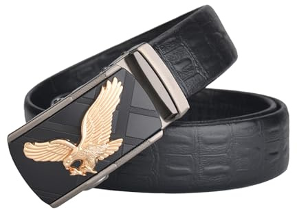 Tynver Herren Echtes Leder Gürtel mit Automatischer Adler Schnalle, Retro Krokodil Muster Business Casual Gürtel