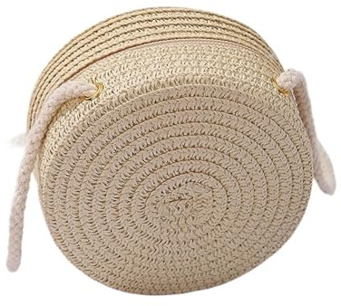 AMENGJ Bolso de Mano de Mujer Bolso Bandolera de Paja Redondo Tejido a Mano for Playa(Beige)