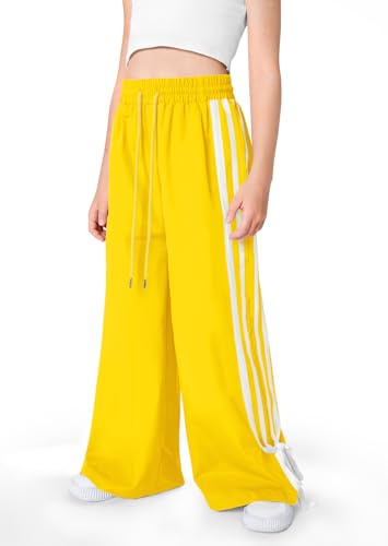 Kid Girls Side Striped Bowknot Fashion Baggy Cargo Sweatpants Y2K Hip Hop Dance Streetwear Cute Wide Leg Joggers Track Pants Yellow 7-8Y