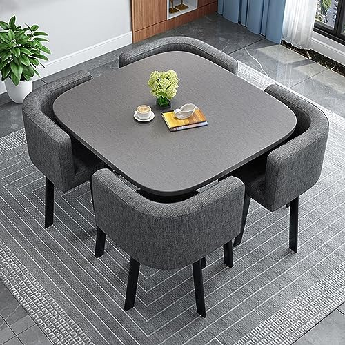 Moderno set da ufficio con tavolo da 80 cm grigio scuro con 4 sedie, elegante arredamento per sala conferenze per riunioni e negoziazioni, tappezzeria in cotone e lino