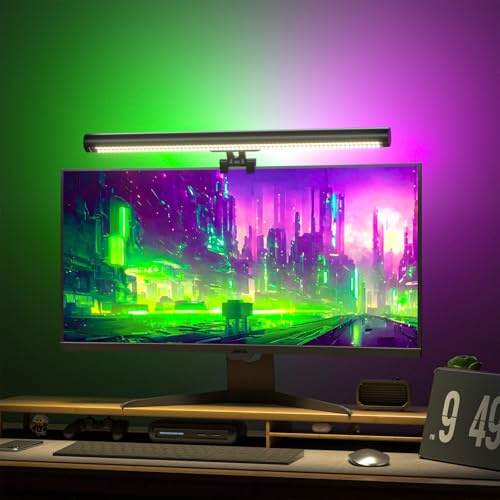 Lumtang Computer Monitor Lampe， Bildschirmfarben synchronisieren, Anti-blaues Licht, USB Bildschirmlampe mit einstellbarer Farbtemperatur Helligkeit für Schreibtisch, Büro, Zuhause, Gaming