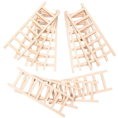 SEWACC 12pcs Miniature Wooden Ladder and Staircase Model Set, Natural Color Mini Wood Ladder for Fairy Garden and Dollhouse Display, Indoor Micro Landscape Accessories