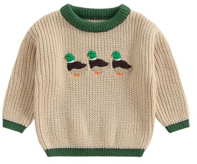 Haomibacu Toddler Baby Boy Girl Clothes Long Sleeve Round Neck Duck Embroidery Tops Toddler Knitted Sweaters Fall Winter Baby Outfit Sweatshirt (Multicolor, 3-4 Years)