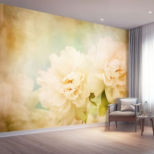 Papel Pintado no tejido 400 x 280 cm, Retro Estampado Papel tapiz fotográfico, Planta Peonía Murales Decoración para Sala Cuarto Oficina Salón