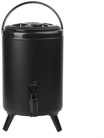 Honseadek Seau isotherme avec robinet en plastique et résine de qualité alimentaire pour boissons chaudes ou froides, grande capacité pour le camping, la randonnée, les pique-niques (6 L, argenté)