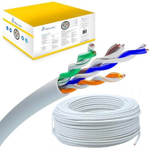 EXTRALINK Cable Ethernet CAT5e 50M para interior - U/UTP LAN AWG24 Cable Red – 100% cobre puro, compatible con PoE, hasta 1 Gbps, PVC - fácil de instalar para redes domésticas y profesionales