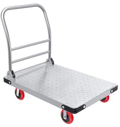 Carretilla de Mano Camión de Plataforma Plegable Alta Resistencia con 6 Ruedas giratorias Freno. Carro Plana Acero Grande Placa 2,5 mm Transpaleta Manual