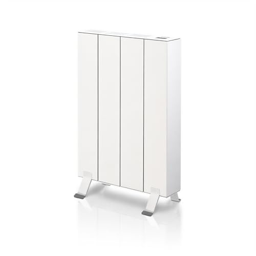 Radiador eléctrico seco ELIAN, tecnología Dry sin fluido, calor inmediato, aluminio, programación 24/7, detector ventanas abiertas, con patas y soportes de pared – 500W, blanco