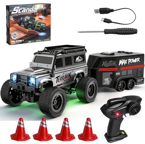 Indrnif Drift Car 1:64 Mini Crawler med släpvagn RC Off-Road Car RC-bord, 2,4G radiostyrd bil med LED-lampor, tävlingsleksak för vuxna och barn
