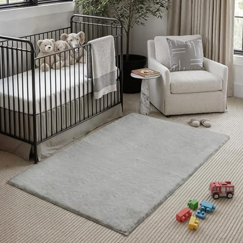 PureCozy Tapis Salon 120x180cm Gris Lavable Grand Rug Antidérapant Chambre Enfant Rugs Fausse Fourrure Doux Moelleux Carpet Descente de lit Salle a Manger Bureau Poil Long Carpets