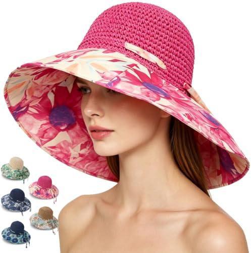 CWENDANER Sombrero de playa para mujer, sombrero de sol de ganchillo, sombrero de paja de verano plegable con ala ancha, sombrero de paja artístico, sombrero de sol de ganchillo