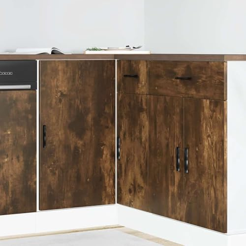 Fecpoo Köksunderskåp, rökek trämaterial 86 x 46 x 81,5 cm med stort förvaringsutrymme och höjdjusterbara fötter