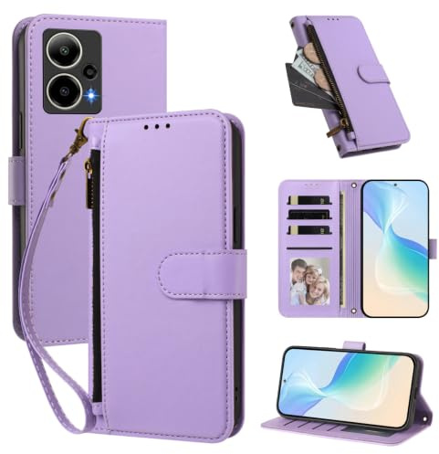 Telefonfodral Kompatibel med Cricket Outlast 5G 2024,Kompatibel med AT&T Motivate Pro 5G【Plånbok med dragkedja och handledsrem Kortfack Uppfällbart stativ】Purple