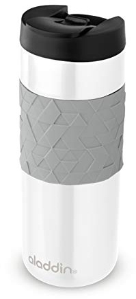 Aladdin Easy-Grip Leak-Lock™ Edelstahl-Thermobecher, 0.47 Liter, Weiß, 100% Auslaufsicher und Verriegelbar, Doppelwandig Vakuumisoliert, Kaffeebecher to-go /Isolierbecher